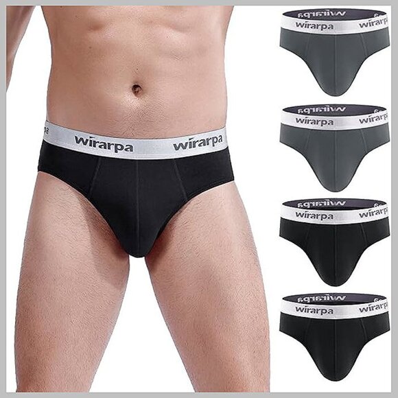 Men's Cotton Stretch Underwear Support Briefs Wide Black Grey